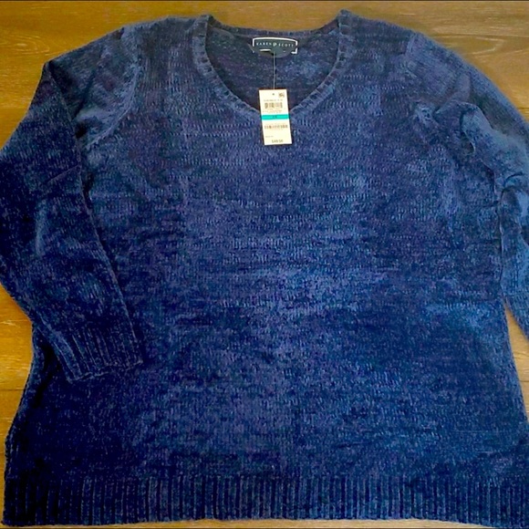 NEW W/TAGS - Karen Scott Navy V-Neck Plus Sweater - Picture 2 of 6